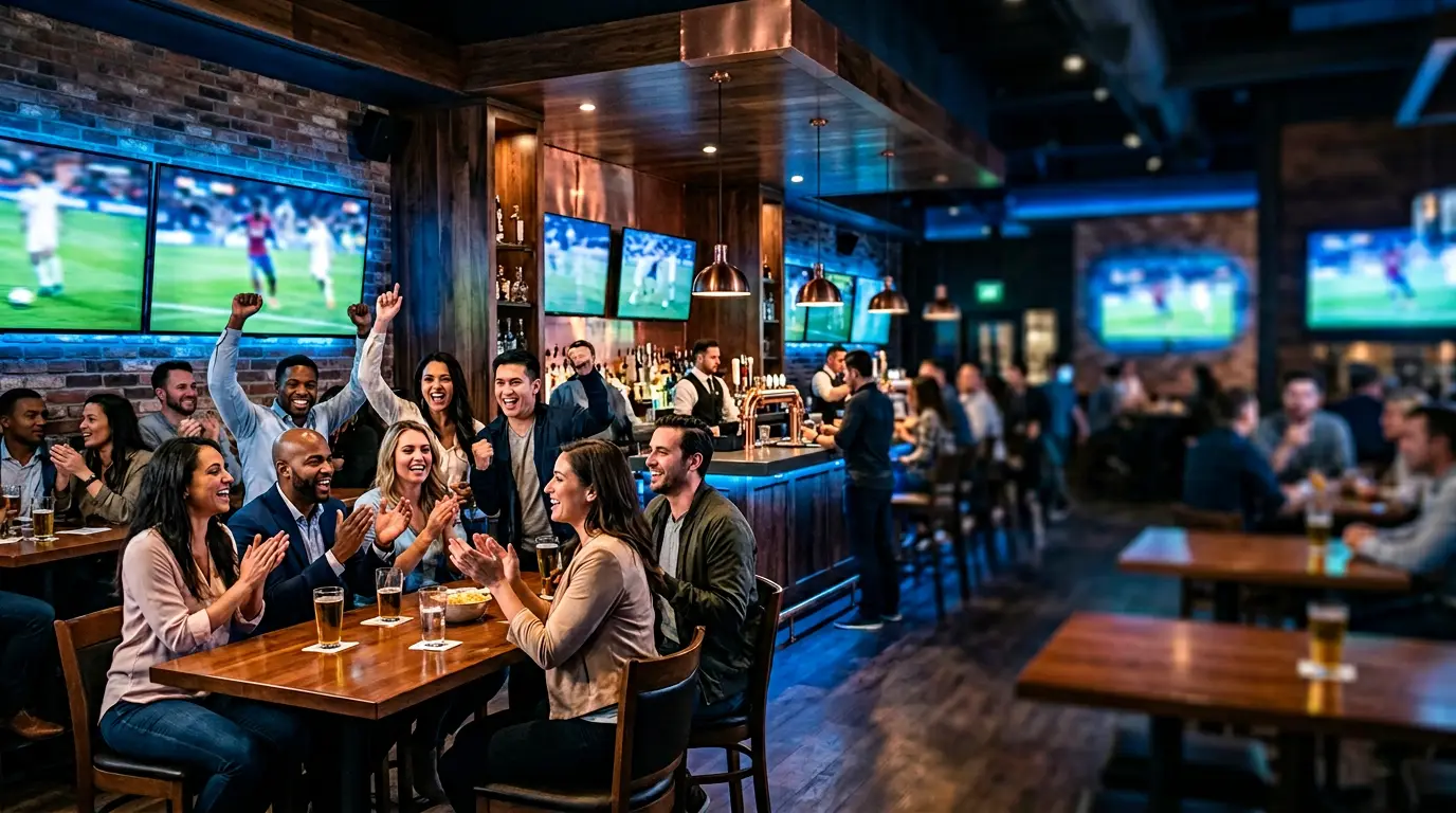 Fans inside a sports bar during live game